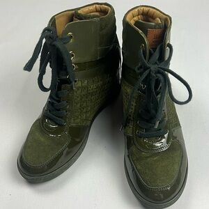 NEW-BALLY Switzerland suede & patent leather green high tops